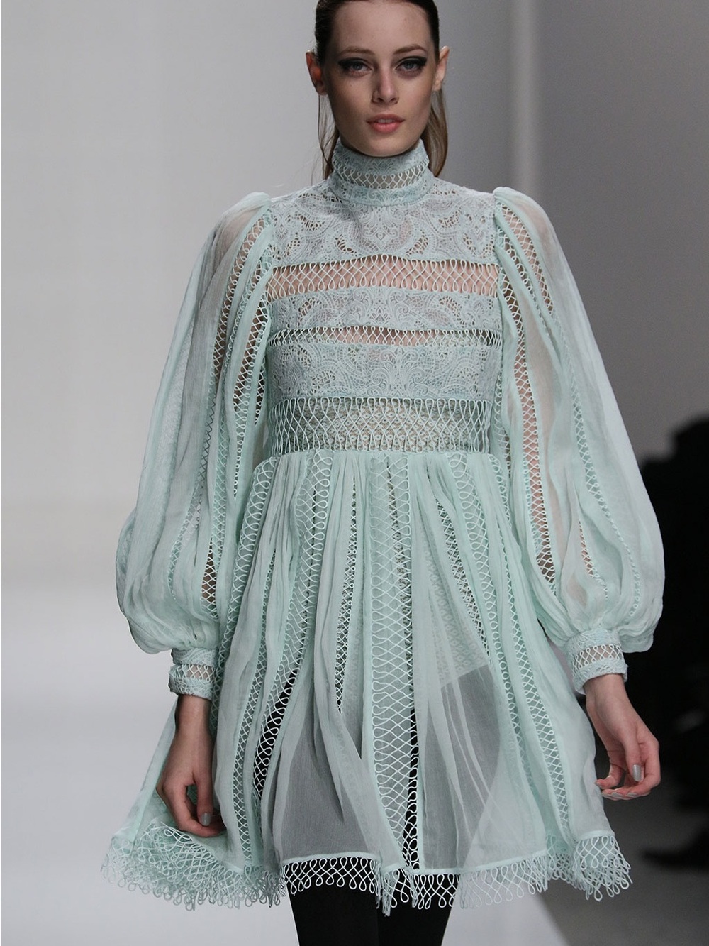 zimmerman Mint Lace Long-Sleeve Mini Dress